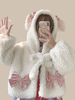 Blanc Lolita Manteaux Pom Poms Noeuds Polyester Pardessus Bloc De Couleur Noeud Lolita Outwears