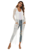 Blanc Pulls Cardigans femme manches longues col en V long Cardigans