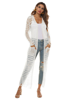 Blanc Pulls Cardigans femme manches longues col en V long Cardigans