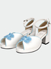 Blanc Qi Lolita sandales Chunky poney talons boutons bleu de Style chinois Déguisements Halloween