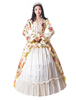Blanc Retro Costumes Femmes Imprimé Floral Archets À Volants Satin Style Victorien Vintage Vêtements Déguisements Halloween