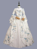 Blanc rétro Costumes arcs Polyester imprimé fleuri Marie Antoinette Costume robe tunique rétro femme mascarade robe de bal