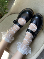 Blanc Sweet Lolita Chaussettes Volants Accessoire Tulle Rayures Accessoires Lolita
