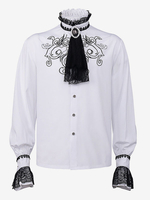 Blanc Vintage Haut Rétro Dentelle Volants Imprimé Fleuri Manches Longues Chemise Rétro Costumes Pour Homme