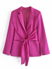 Blazer Court avec Manches Longues à Col Revers Coupe Cintrée à Lacets avec Poches Unicolore Blazer Femme