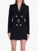 Blazer Court Femme à Col Décolleté en V avec Manches Longues avec Boutons Unicolore