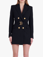 Blazer Court Femme à Col Décolleté en V avec Manches Longues avec Boutons Unicolore