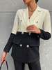 Blazer Court Femme à Col Revers avec Manches Longues avec Boutonnages Bicolores