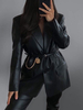 Blazer Court Femme à Col Revers avec Manches Longues Coupe Cintrée avec Poches Unicolore