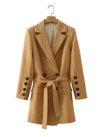 Blazer Court Femme Manteau à Col Revers avec Manches Longues Coupe Cintrée à Lacets avec Poches avec Boutons Unicolore
