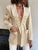 Blazer Femme à Col Revers avec Manches Longues à Lacets Croisés avec Poches Unicolore