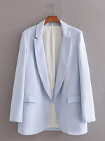 Blazer femme bleu col rabattu à manches longues vestes décontractées