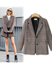Blazer Femme Carreaux à Col Revers Fermeture à Boutonnages Croisées avec Poches Veste Blazer Femme