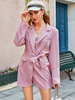 Blazer Femme Court à Col Revers avec Manches Longues Coupe Cintrée à Lacets Unicolore