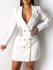 Blazer Femme Court Moulant à Col Revers avec Manches Longues Coupe Cintrée Creusants avec Boutonnages Unicolore Sexy