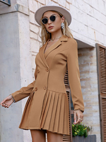 Blazer Femme Courte Robe à Col Revers avec Manches Longues Coupe Cintrée avec Boutonnages Bas Evasée Unicolore