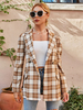 Blazer Femme Imprimé Carreaux Court à Col Revers avec Manches Longues avec Boutons Bicolores