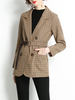 Blazer Femme Imprimé Carreaux Court à Col Revers avec Manches Longues Coupe Cintrée avec Poches Unicolore