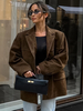 Blazer Femme Moderne En Daim Col Rabattu Manches Longues