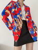 Blazer Femme Rouge Col Rabattu Manches Longues Tied Dye Vestes Décontractées