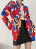 Blazer Femme Rouge Col Rabattu Manches Longues Tied Dye Vestes Décontractées