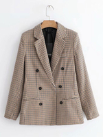 Blazer Femme Veste Chic à Carreaux Col Rabattu Manches Longues Vestes courtes à double boutonnage automne 2021
