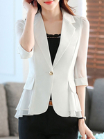 Blazer Femme Veste Court à Col Revers avec Manches Mi-longue avec Poches Unicolore Blazer Chic Femme