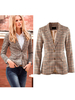 Blazer Femmes 2021 Écossais Veste Boutons Poches Manche Longue Tacheture Col à Revers Blazer Casual