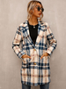 Blazer Femmes Carreaux Mi-Long avec Les Manches Longues avec Les Boutons et Les Poches à Col Revers Kaki Blazer Femme