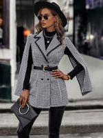 Blazer Femmes Élégant Polyester Carreau Col En V Ceinture Manches Longues
