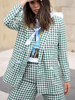 Blazer Imprimé Carreaux à Col Revers avec Manches Longues avec Boutons Blazer Femme