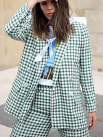Blazer Imprimé Carreaux à Col Revers avec Manches Longues avec Boutons Blazer Femme