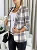 Blazer Imprimé Carreaux Femme à Col Revers avec Manches Longues Bicolores Veste Femme