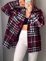 Blazer Imprimé Carreaux Femme à Col Revers avec Manches Longues Bicolores Veste Femme