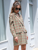 Blazer Imprimé Carreaux Femme Mi-longue à Col Revers avec Manches Longues avec Boutonnages Robe Blazer