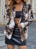 Blazer Imprimé Court Femme à Col Revers avec Manches Longues Bicolores Veste Femme