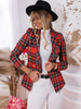 Blazer Imprimé Court Femme à Col Revers avec Manches Longues Coupe Cintrée avec Boutons Bicolores Blazer Femme