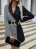 Blazer Imprimé Femme Court à Col Revers avec Manches Longues Coupe Cintrée avec Ceinture avec Boutons Bicolores