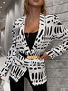 Blazer Imprimé Femme Court à Col Revers avec Manches Longues Coupe Cintrée Bicolores