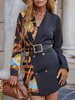 Blazer Imprimé Femme Court à Col Revers avec Manches Longues Coupe Cintrée Blazer Femme