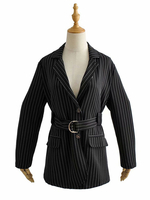 Blazer Manteau Femmes à Col Revers Imprimé Les Rayures avec Manches Longues Fermeture avec Boutons Ceinturé à Lacets Bicolores