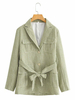 Blazer Manteau Femmes Carreaux à Col Revers avec Manches Longues Fermeture avec Boutons Ceinturé à Lacets avec Poches