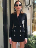 Blazer Manteau Femmes en Velours à Col Revers avec Manches Longues Fermeture avec Boutonnages Unicolore Coupe Cintrée