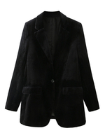 Blazer Manteau Femmes en Velours à Col Revers avec Manches Longues Fermeture avec Boutons Unicolore