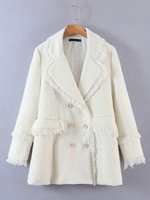 Blazer Manteau Femmes Hivers à Col Revers avec Manches Longues Unicolore avec Franges Décors Fermeture avec Boutonnages