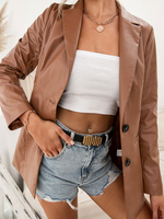Blazer pour femme moderne en cuir PU boutons col en V manches longues surdimensionné kaki blazer manteaux