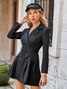 Blazer Robe Femme Courte à Col Revers avec Manches Longues Coupe Cintrée à Ceinture Unicolore