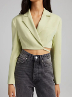 Blazer Taille Haute Femme à Col Revers avec Manches Longues Coupe Cintrée Unicolore
