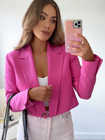 Blazer Taille Haute Femme à Col Revers avec Manches Longues Unicolore Blazer Femme