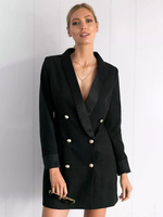 Blazer Veste Double Boutonnage Col V Robe Veste Pour Femme Manteau Chic